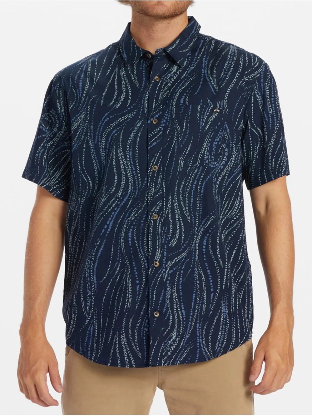 XL Billabong Navy Short-Sleeve Button-Down with Wave Dot Print
